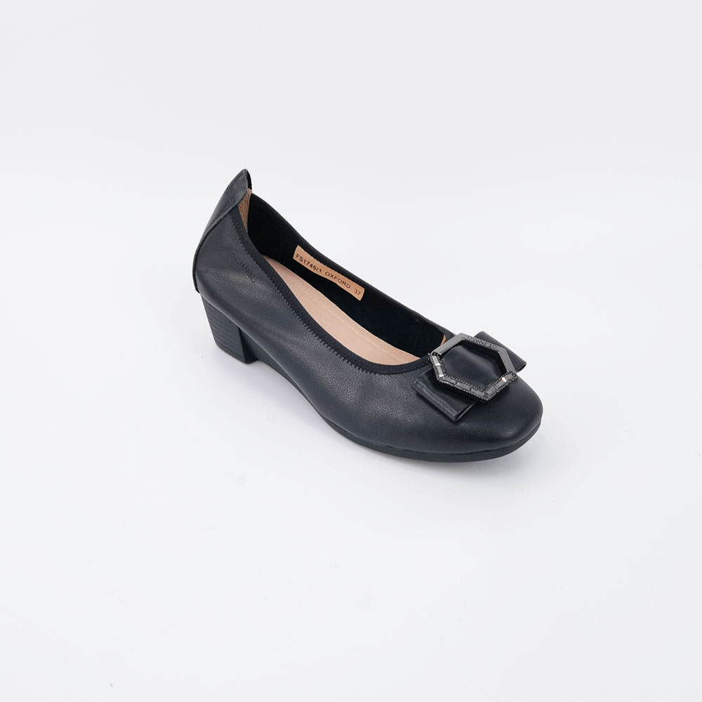 ST.JAMES รองเท้าหนังแท้/รองเท้าส้นเตารีด ส้น 3.8 CM. รุ่น OXFORD สี BLACK | รองเท้าคัทชู ผู้หญิง