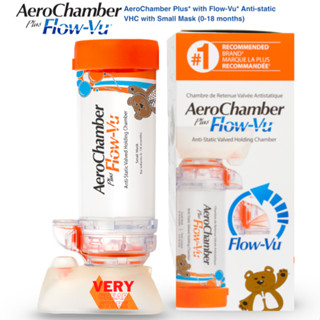 AeroChamber Plus Flow Vu 0-18 Mouthอุปกรณ์พ่นละอองยาแบบมือ สำหรับเด็กเล็ก 0-18 เดือน แอโรเชมเบอร์สีส้ม