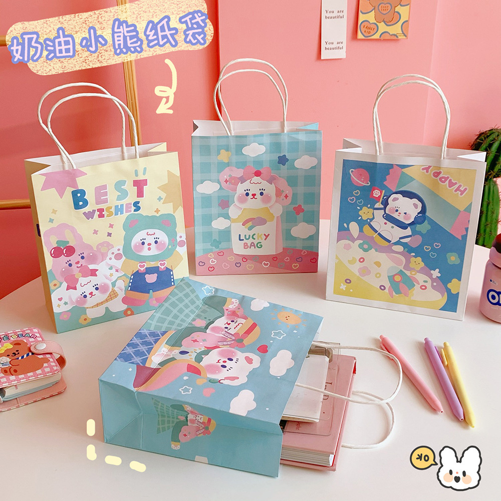 พร้อมส่งในไทย ส่งไว มี46แบบ ถุงกระดาษ หูหิ้ว ลายกระต่าย หมี ถุงของขวัญ วันเกิด ถุงกระดาษของขวัญ