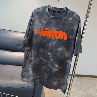 LOUIS VUITTON TIE-DYE T-SHIRT ORANGE LOGO EMBROIDERED เสื้อยืดคอกลมแขนสั้น แบรนด์หลุยส์วิตตอง มัดย้อม ตัวหวนังสือส้ม