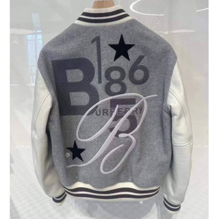 BURBERRY FELTON B1856 UK LOGO AND STAR MOTIF PATCH VASITY WOOL BOMBER JACKET IN GREY เสื้อคลุมตัวนอก บอมเบอร์แจ็คเก็ต