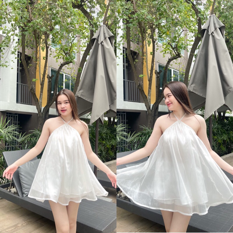 เดรสคล้องคอพองๆผ้าเงามีซับในอย่างดี งานสวยสุดฮิตรุ่นนี้สวยมากค่าา