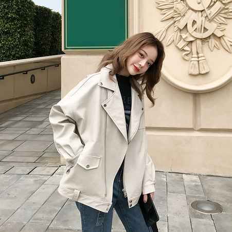 พร้อมส่งจากไทย 🇹🇭ไม่ต้องรอนาน❤️แจ็ตเกตหนังสีขาวงานพรีเมียม