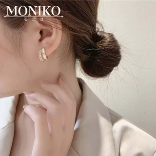 MONIKO ต่างหูเปลือกหอยต่างหูแบบสองชั้นสําหรับผู้หญิง แฟชั่นสาวหวาน เครื่องประดับหู