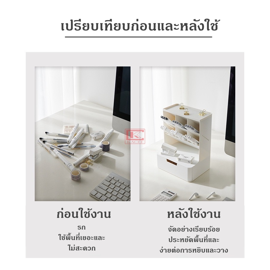 คอนโดปากกา พร้อมลิ้นชัก มี 3 สี ชมพู ขาว เทา กล่องจัดระเบียบ กล่องลิ้นชัก ของแต่งโต๊ะทำงาน กล่องใส่ของอเนกประสงค์ กล่องจ - รูปที่ 2