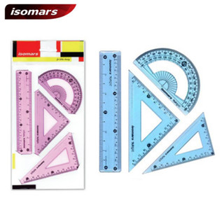 ชุดเรขา Isomars 1ชุด มี 4ชิ้น ชุดเรขาคณิต แบบใส แข็ง สกรีนสี (1ชุด) เครื่องเขียน ไม้บรรทัด อุปกรณ์การเรียน เรขาคณิต