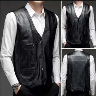 เสื้อกั๊กหนังแท้ เสื้อลำลองในธุรกิจผู้ชาย XL-4xl