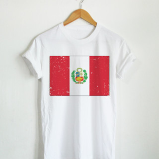 เสื้อยืดลาย ธงชาติเปรู ประเทศเปรู Peru Flag เสื้อยืดสกรีน แขนสั้น คอกลม