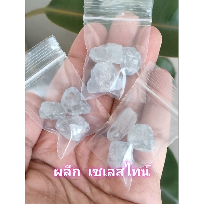 💙ผลึกเซเลสไทน์ (Celestine) ก้อนดิบธรรมชาติ 🌟 ถุงจิ๋วมี 3 ชิ้น ✨ ราคาน่ารัก น่าสะสม ✨เเบบเเรนด้อมชิ้น