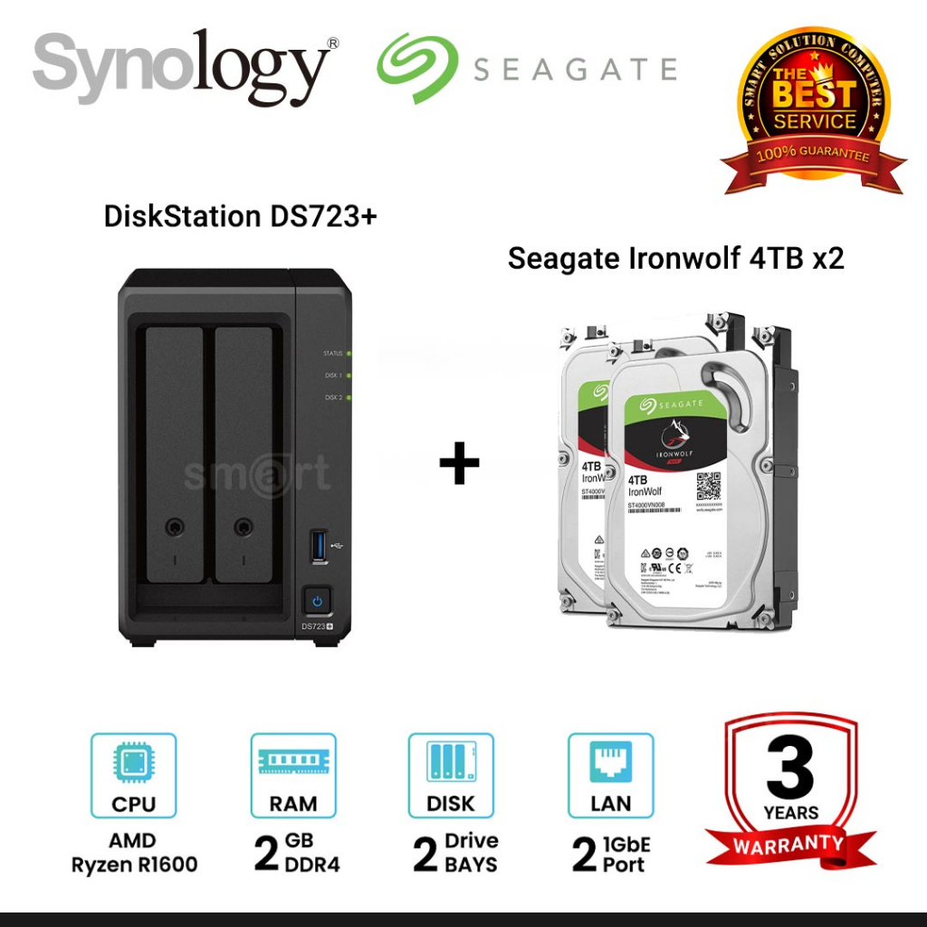 [SET]- Synology DiskStation DS723+ 2-Bay NAS + Seagate Ironwolf 4TB / 6TB / 8TB