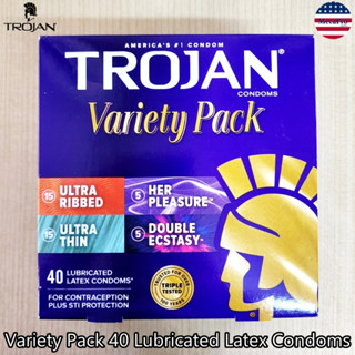 TROJAN® Variety Pack 40 Lubricated Latex Condoms โทรจัน ถุงยางอนามัย แบบรูปทรงพิเศษ