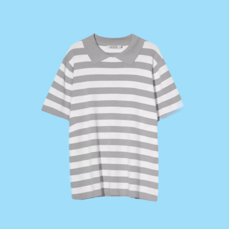 [ใหม่💯พร้อมส่ง] leela.official เสื้อโปโลทอลายขวาง ไซส์ L สีขาวเทา White-Grey อก 48” ยาว 29” Horizont