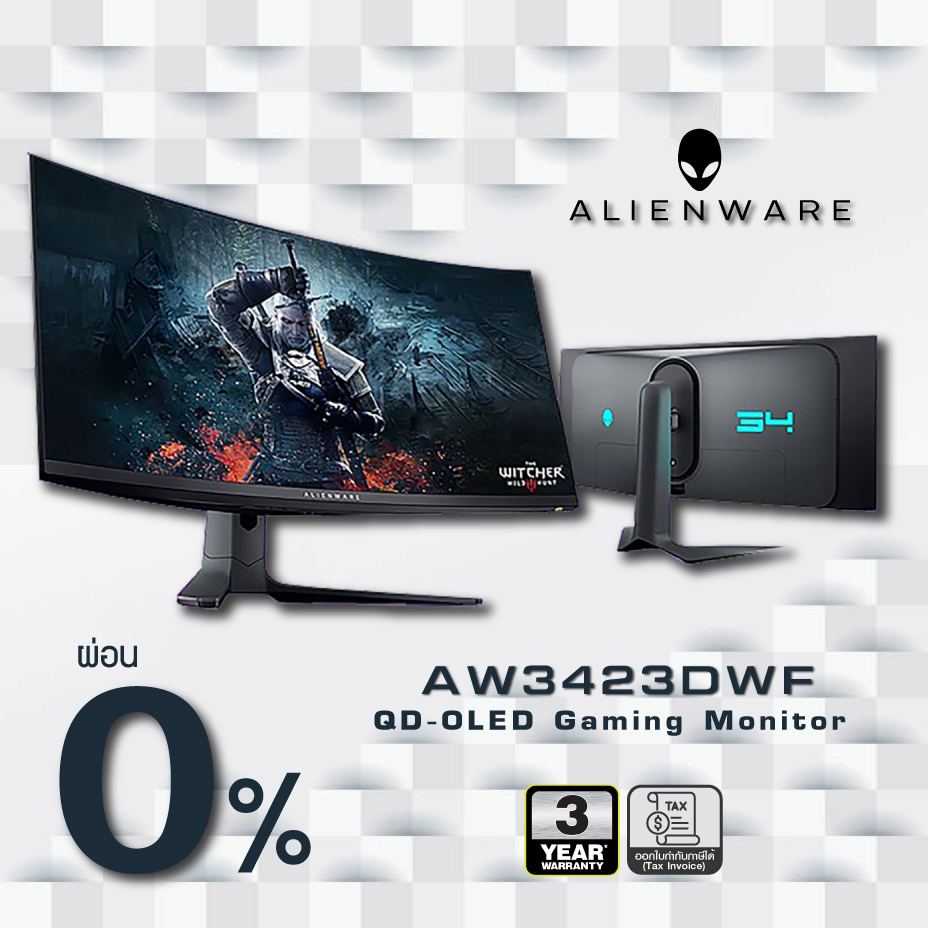 [0%] Alienware AW3423DWF 34 Inch QD-OLED (3440 x 1440) Curved Gaming Monitor, 165Hz, 0.1ms, Adaptive Sync รับประกัน 3 ปี