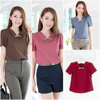 Narinari : NT2351 Double Button Point Collar Blouse เสื้อทำงาน (ใช้โค้ด NARISP9 ลดทันที 65.- เมื่อช็อปครบ 500.-)