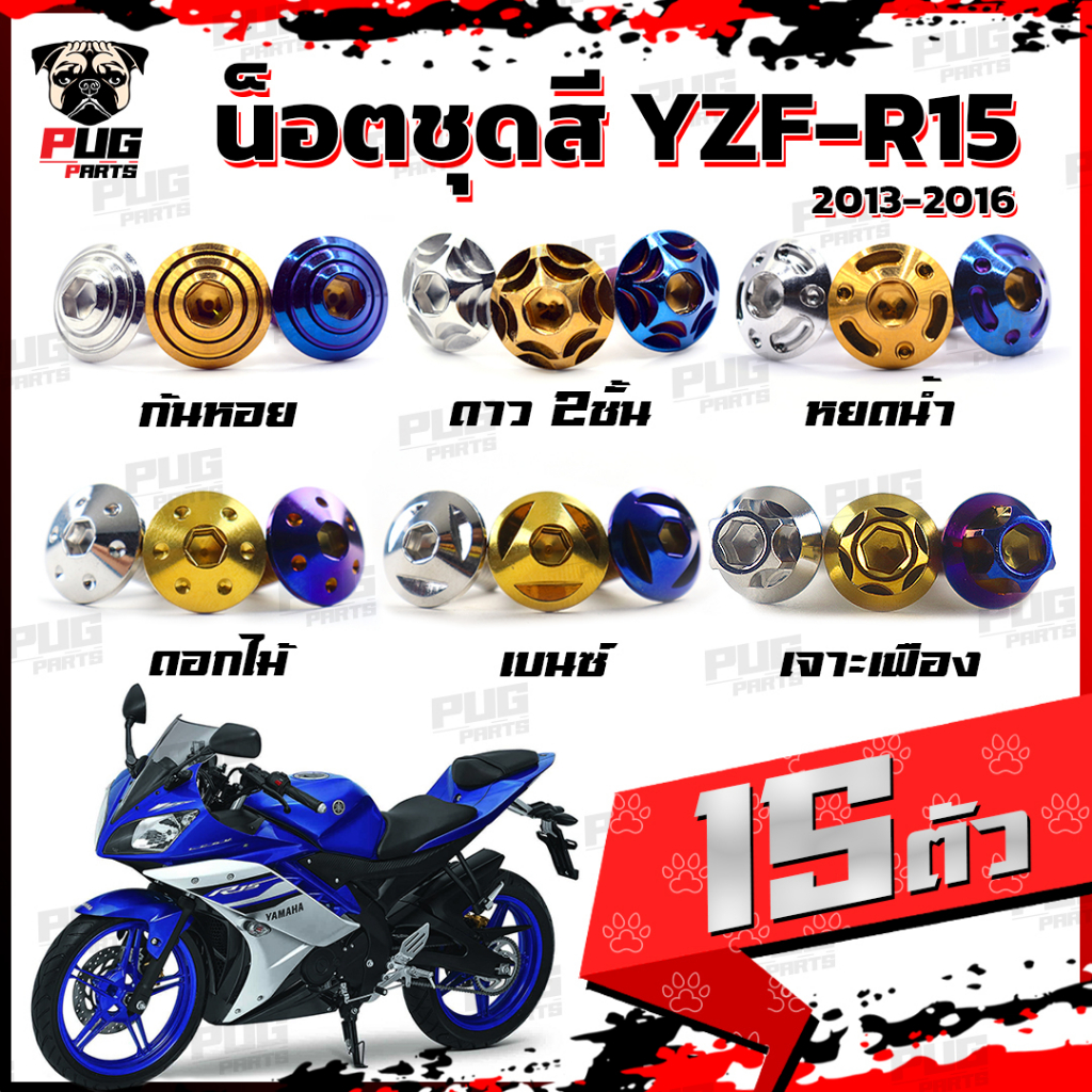 น็อตชุดสีR15 ปี2013-2016 (1ชุด=15 ตัว) น็อตชุดสีYZF R15 อาร์-15 น็อตเฟรมR15 น๊อตR15 น็อตR15 น็อสแตนเ