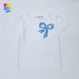 KiddeeCrew เสื้อเด็กผู้หญิงสีขาว มีโบว์ใหญ่พิมพ์น่ารักๆๆ แบรนด์ดัง สำหรับอายุ 1- 14 ปี