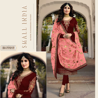 {**ส่งฟรี**} SMALL INDIA 🌸 Satin Georgette Party Wear 🌸 Suit Set