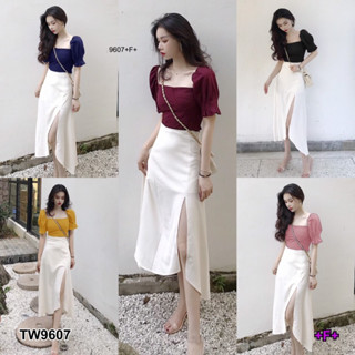 MM9607 Set เสื้อครอปคอเหลี่ยม + กระดปรงผ่าหน้า Set square neck crop top + front slit skirt