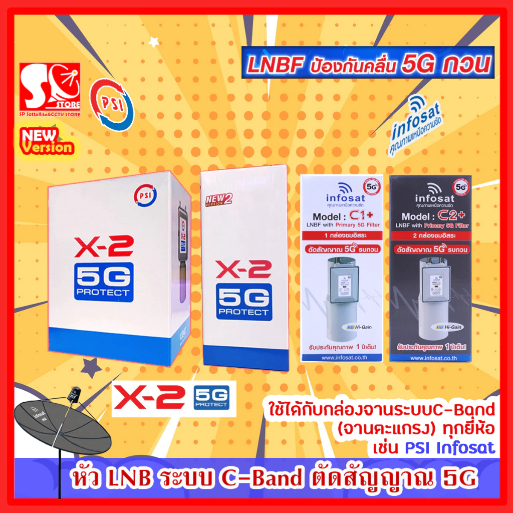 หัว LNB หัวจาน PSI INFOSAT ระบบ C-Band หรือจานตะแกรง ตัดสัญญาณรบกวน 5G PSI X2-5G INFOSAT H-1 C2+ อินโฟแซท เฉพาะหัว