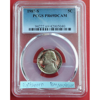 ตลับเกรด PCGS PR69DCAM 1987-S Jefferson 5C Nickel