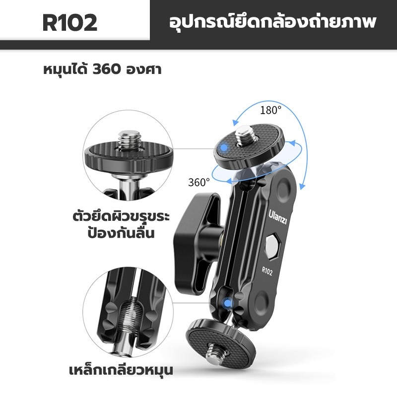 Ulanzi R102 Double Ball Head & 1/4'' Screw อุปกรณ์ยึดกล้องถ่ายภาพอเนกประสงค์ หัวยึด 2 ด้าน 360 องศา°