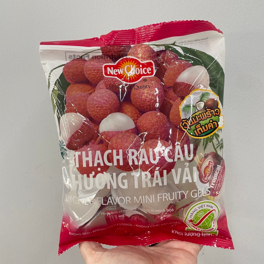 นิวช้อยส์ มินิ ฟรุตตี้ เจล วุ้นคาราจีแนนสำเร็จรูป กลิ่นลิ้นจี่ 300 กรัม
