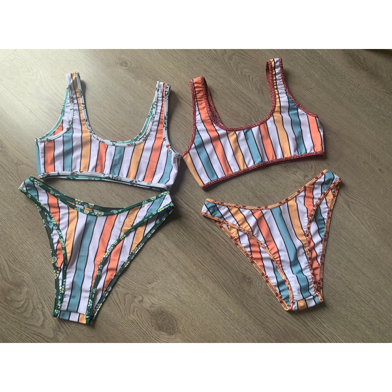 (สินค้าใหม่)บิกินี่สายฝอ bikini ใส่แล้วแซ่บมาก ขาเว้าสูง พร้อมส่งในไทย💚🧡👙