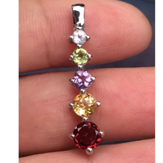 จี้เงินแท้ประดับพลอยหลากสี เกรด AAA GARNET TOPAZ PERIDOT AMETHYST CITRINE STERLING 925 SILVER