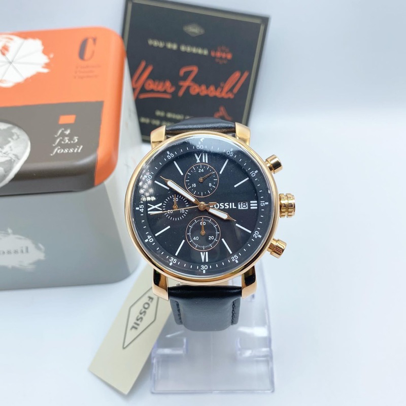 ✨ใหม่พร้อมกล่อง✨ นาฬิกาผู้ชายแบรนด์ FOSSIL รุ่น BQ1008 (Rhett Chronograph Black Leather Watch)