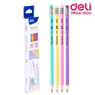 ดินสอไม้ สีพาสเทล ความเข้ม HB ทรงหกเหลี่ยม แพ็ค 12 แท่ง ดินสอ เครื่องเขียน Deli C025-HB Graphite Pencil