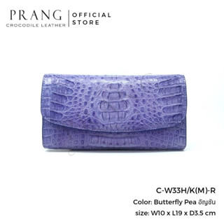 Prang Crocodile Leather Hornback Long Tri-fold Wallet กระเป๋าสตางค์สามพับยาว หนังจระเข้​แท้ ส่วนหัวทั้งตัว C-W33H/K(M)-R