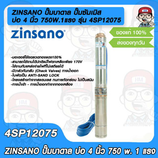 ZINSANO ปั๊มบาดาล ปั๊มซัมเมิส Submersible Pump บ่อ 4 นิ้ว 750W.1แรง 12 ใบพัด รุ่น 4SP12075