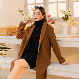 เสื้อโค้ทผ้าวูล รุ่น Month wool coat ( unisex ) ดำ/น้ำตาล/เทา