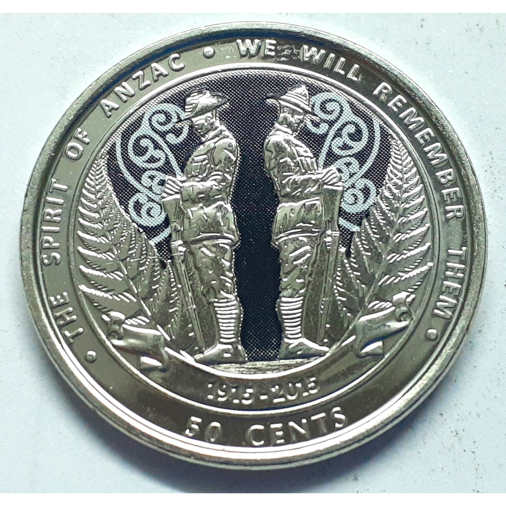 เหรียญ นิวซีแลนด์ New Zealand, 50 Cents, 2015, aUNC, ANZAC DAY, Commemorative coin, One coin LOT, จำนวน 1 เหรียญ ส่งฟรี