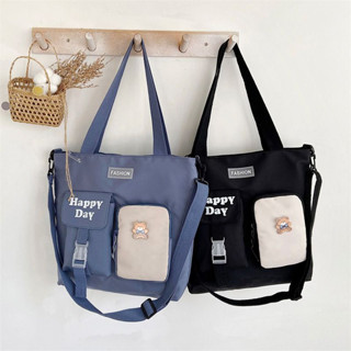 Graphic Buckle Decor Shoulder Tote Bag กระเป๋าสะพายไหล่ J05