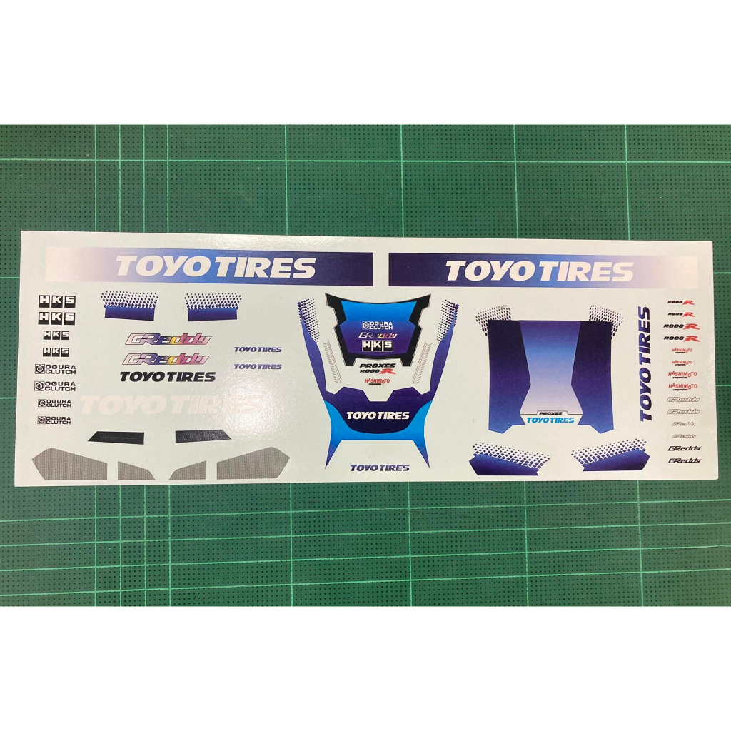 1/24 ดีคอลน้ำ ดีคอล TOYOTIRES หมึกขาวติดได้ทุกสี สำหรับ ไม่ต้องพ่นเคลียร์ก่อนใช้ เคลียร์ทับได้ Decal water slide