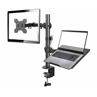 ขาตั้งจอคอมแบบยึดโต๊ะ ขนาด 10-32 นิ้ว แบบ 2 แขน Full Motion Laptop Monitor Mount Stand with Keyboard Tray,Adjustable Arm