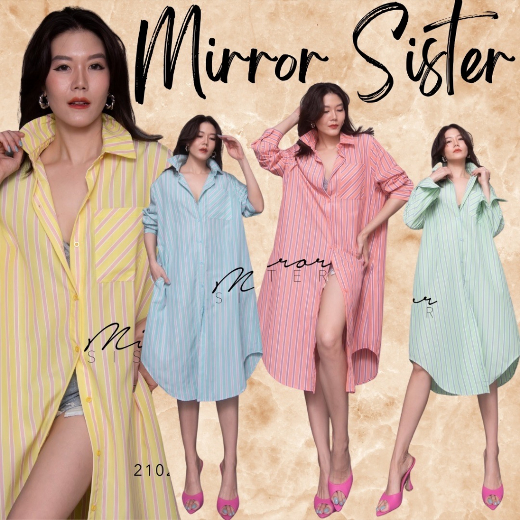 🔖Mirrorsister 21028.3 เดรสเชิ้ตลายริ้วทางลง มีกระเป๋าที่หน้าอก1ข้าง มีกระดุมผ่าหน้าเปิดปิดได้จนสุด มีกระเป๋าล้วงได้