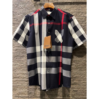 BURBERRY SHORT SLEEVE VINTAGE CHECK SHIRT เสื้อเชิ้ตแขนสั้น ลายสก็อต แบรนด์เนม เบอเบอรี่ สีกรมท่า แฟชั่น