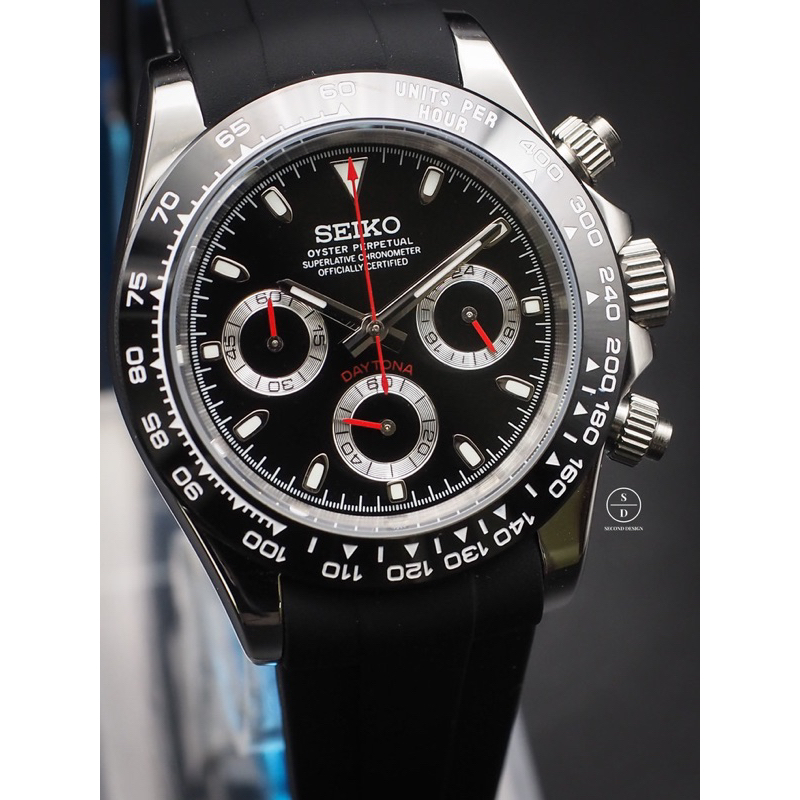 Seiko Mod Daytona Black Ceramic Red Hands with Black Rubber (Daytona Edition) ⚫️🔴