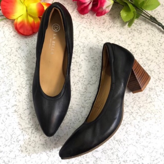 รองเท้าคัทชูทำงาน  La Bella Wooden Heels สีดำ Size 38