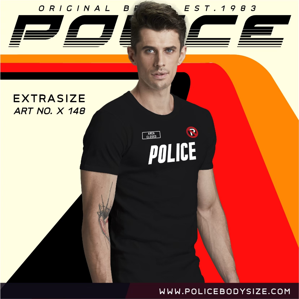 POLICE เสื้อยืดคอกลม ทรง Slim fit ทรงพอดีตัว ขาว,ดำ,เทา ใส่ได้ทั้งผุ้ชาย/ผู้หญิง ( รหัส : X148 )