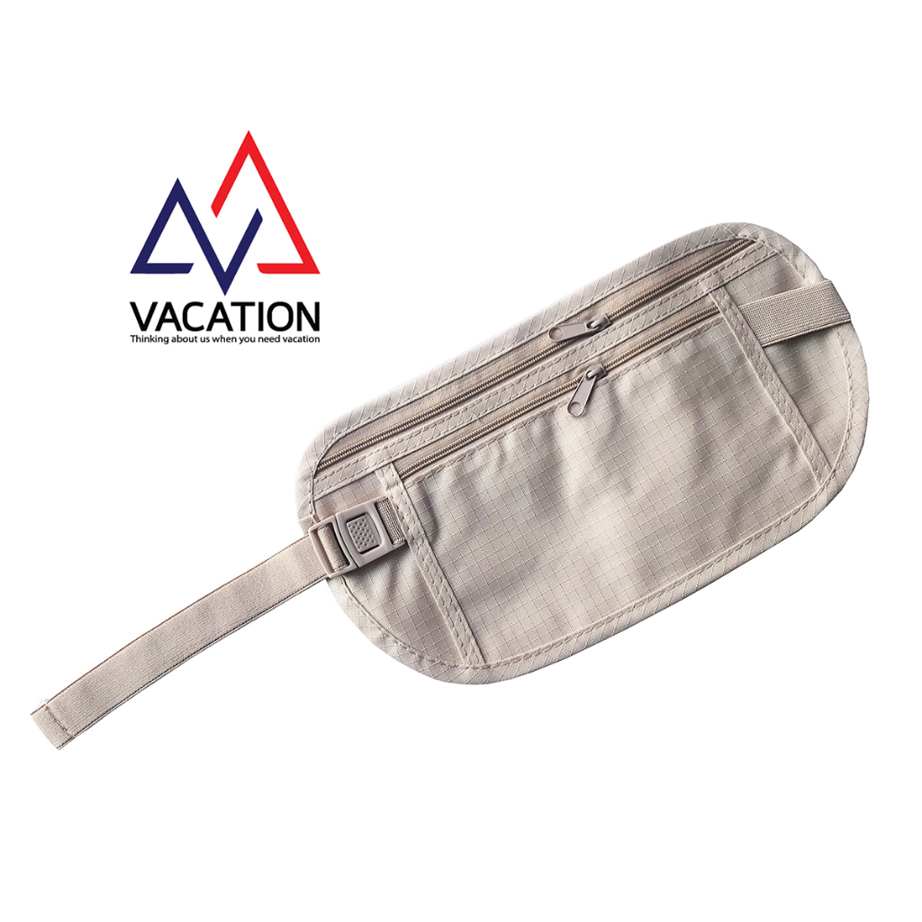 VACATION กระเป๋าซ่อนเงินคาดเอว สีครีม ขนาด 25x13 cm ใส่ passport