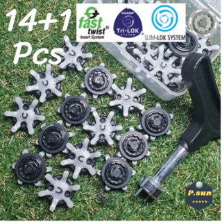 ปุ่มรองเท้ากอล์ฟ+ตัวขัน 14+1pcs.Spikes golf shoes แบบรุ่น Fast twist / slim &amp; tri-lok Insert System + wrench tool