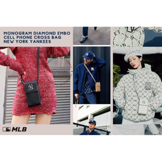 MLB แท้💯 กระเป๋าสะพายข้างcrossbodyหนังสีพื้น ปั๊มลายโมโนแกรมลายNY มีสายยาวปรับระดับได้