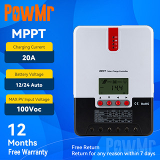 PowMr SRNE MPPT 20A Solar Charge Controller Work With Solar Battery 12V 24V Auto Max Solar Panel 100V Input  99% Efficiency Easy to operate