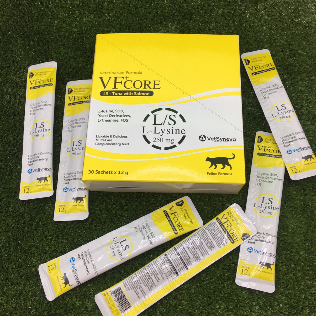 ถูกที่สุด!! ยกกล่อง 30 ซอง ขนมแมวเลีย VFcore ไลซีน สร้างภูมิ (เหลือง)