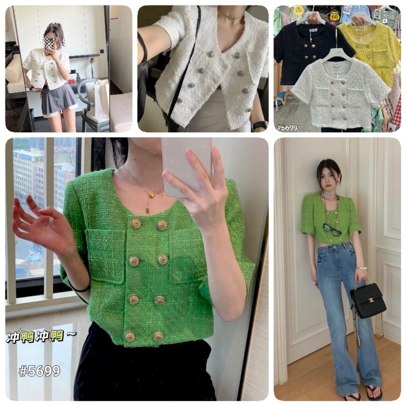 เสื้อแขนสั้น ผ้าทวิต #5699อ ฟรีไซส์ รอบอกใส่ติดกระดุม -36" รอบอกใส่คลุม 38-40" ความยาว 16" มี 1รุ่น