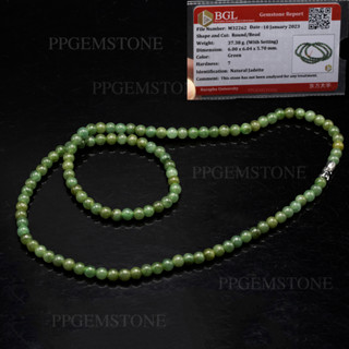 สร้อยคอหยกพม่าแท้ สีเขียวเข้มสวย (Green Jadeite) เกรดA ขนาด 6 มิล ไม่ย้อมสี ไม่อาบน้ำ หยกแท้ จากประเทศพม่า