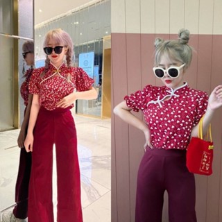 ❤️Set2pcs.❤️ก็หมวยนี่ค่ะคอนเทนต์อาหมวยต้องเข้า🧧🧧เสื้อกี่เพ้าทรงไหล่จีบผ้าไหมอิตาลี เนื้อนิ่มเบาใส่สบาย +เกงขากระบอกใหญ่